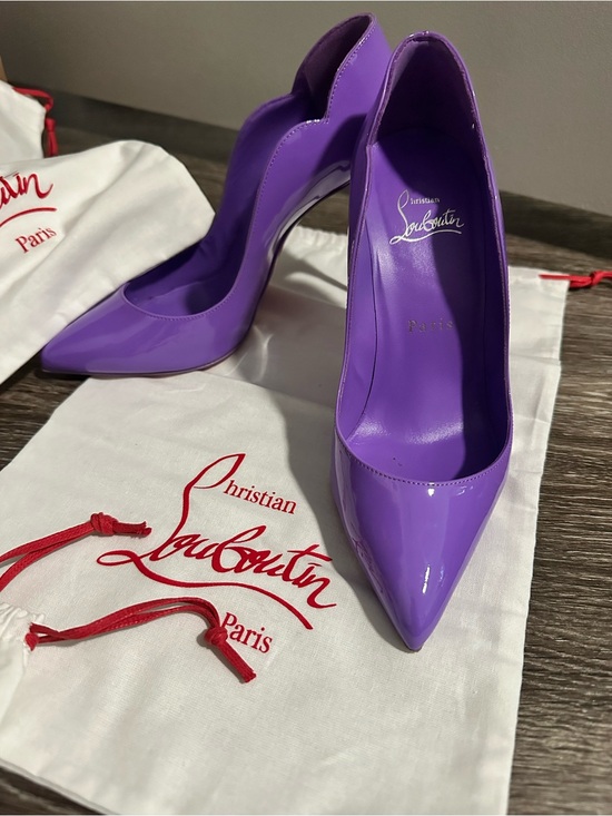 Christian Louboutin Shoes - Christian Louboutin Purple Patent Scalloped-Edge Pointed Pumps